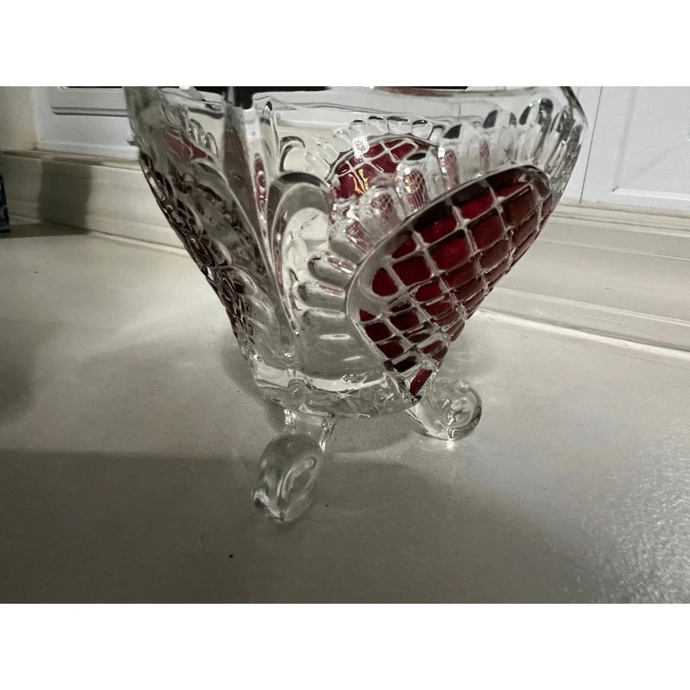 Beautiful small footed Crystal vase with cranberry red accent